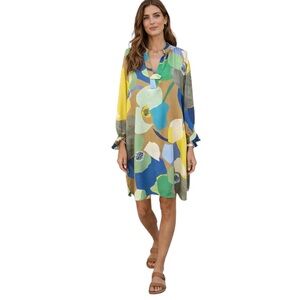 Noen Abstract Floral Tumic Dress 16 Watercolors Modern Art Flowy Pop Over